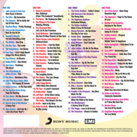 This CD is brand new.Format: CDMusic Style: EmoThis item's title is: Now That's What I Call 60S Pop (4CD)Artist: Various ArtistsLabel: Christopher's RecordsBarcode: 196587760120Release Date: 11/3/2023